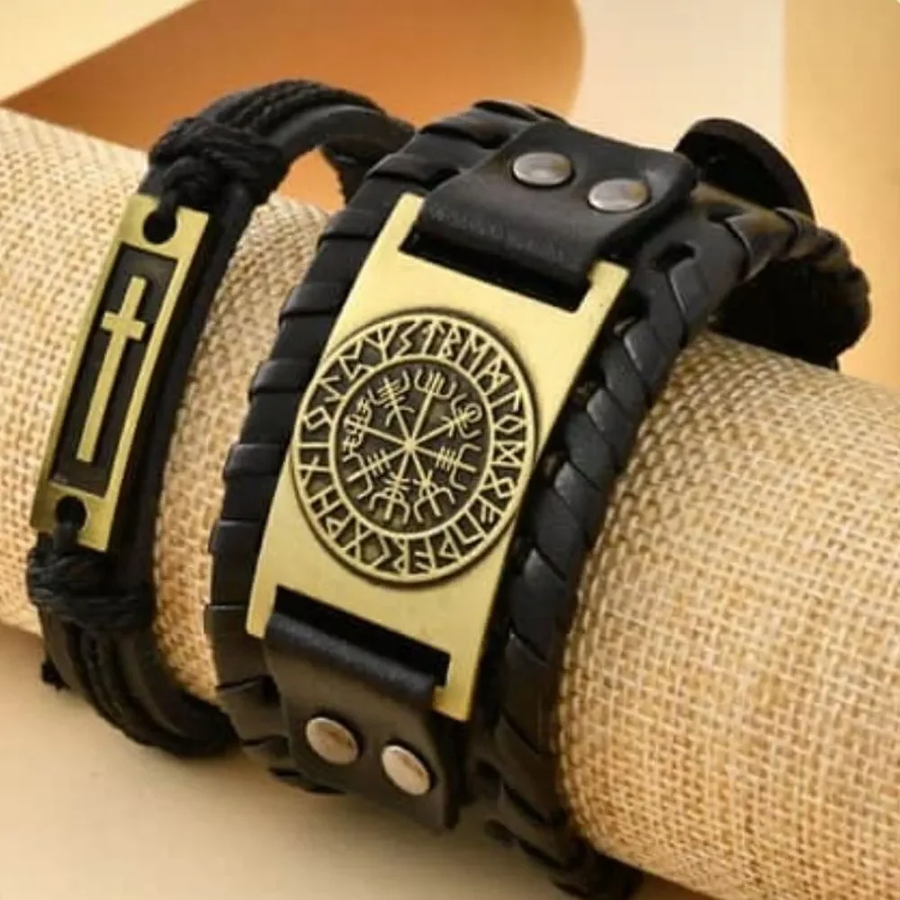 Black Genuine Leather and Dualtone Adjustable Bracelets - Picture 9 of 16